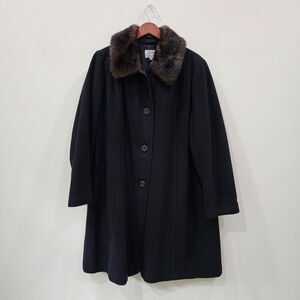 Novelti Womens Wool Cashmere Overcoat Black Size 14 Faux Fur Collar Classic